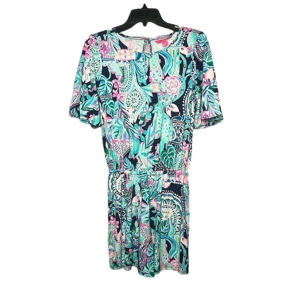 Lilly Pulitzer Britton Looking Sharp Short Romper Tropical Floral Print Size XS